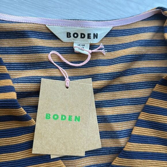 BODEN Bronte Ottoman Dress Ochre Navy Stripe size 6 NWT - Picture 6 of 7